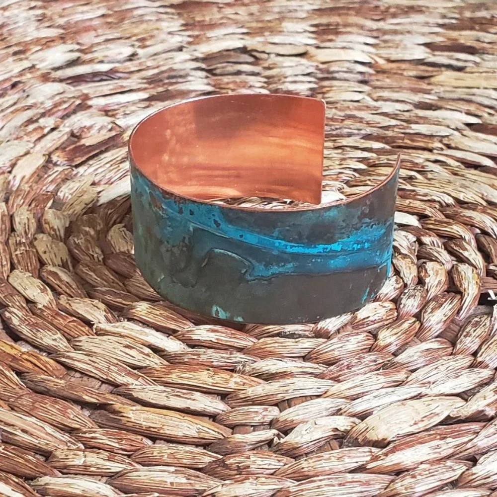 Copper Cuff Bracelet with Turquoise Patina - Picture 4 of 4